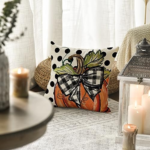 AVOIN colorlife Fall Polka Dot Pumpkin Throw Pillow Cover 20x20 Inch