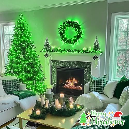 JMEXSUSS Connectable 100 LED Green Halloween Lights 8 Modes Grinch Lights