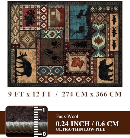 YIHOUSE 9x12 Rustic Cabin Area Rugs for Living Room Brown