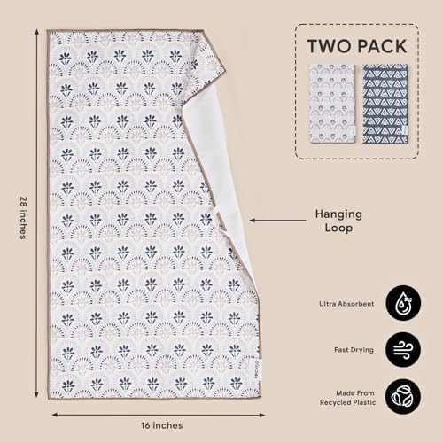 RECYCO Waffle Kitchen Towel Set of 2 - Quick Dry Microfiber Sustainable Dish Towels - Ultra Absorbent Reusable Cleaning Tea Towels - Lightweight Hand Towels,16”x 28”, Neutral Boho