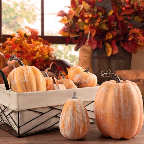 Ywlake 16 Pcs Artificial Pumpkins Fall Decorations, Fake Terracotta Pumpkin for Autumn Harvest Halloween Thanksgiving Faux Pumpkins Home Table Decor (Terracotta)