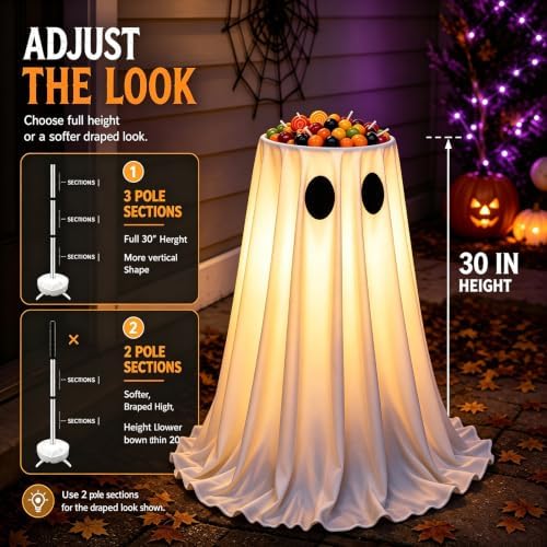 USB Powered Halloween Ghost Candy Bowl Stand w/ 8-Mode Remote LED Lights