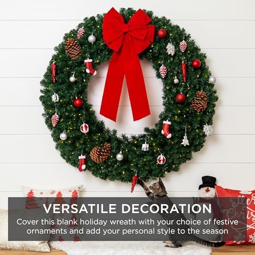 Best Choice Products 30in Large Artificial Pre-Lit Fir Christmas Wreath Holiday Accent Decoration w/ 100 LED Lights, 220 PVC Tips