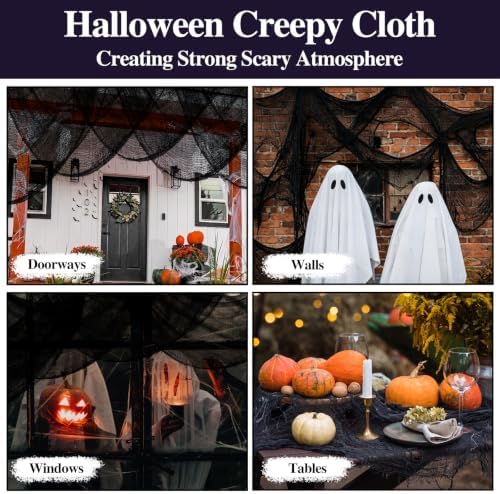 ZeeDix 6 Pack Black Halloween Creepy Cloth 30 × 75 Inch - Halloween Cheesecloth Decoration Spooky Scary Gauze Black Cheese Cloth for Party Supplies Outdoor Yard Home Wall Doorway