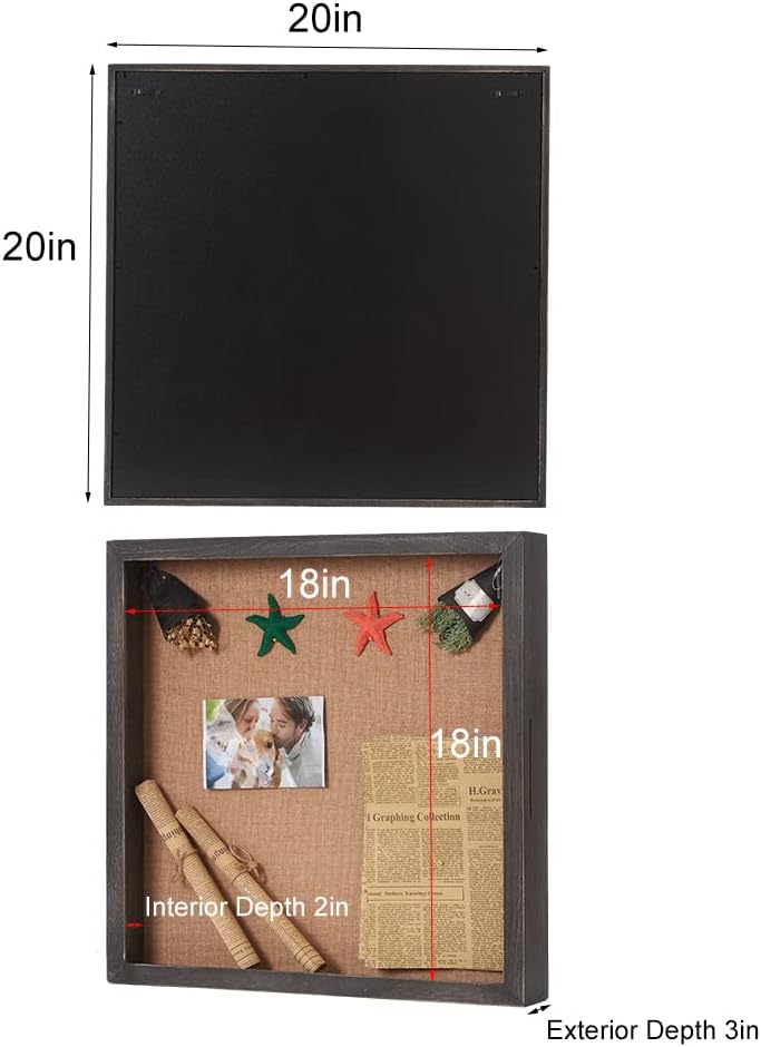 Extra Large Shadow Box 20x20, Square Shadow Boxes Display Cases with Hinged Door, Big Memorial Display Box for Weddings