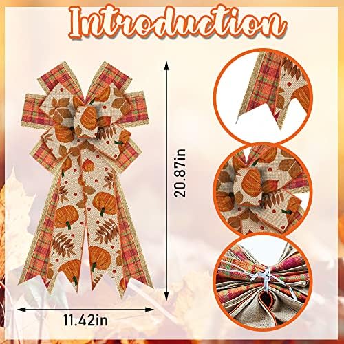 Large Fall Wreath Bows - Thanksgiving Plaid Burlap Bows for Wreaths, Tree Toppers & Home Decor