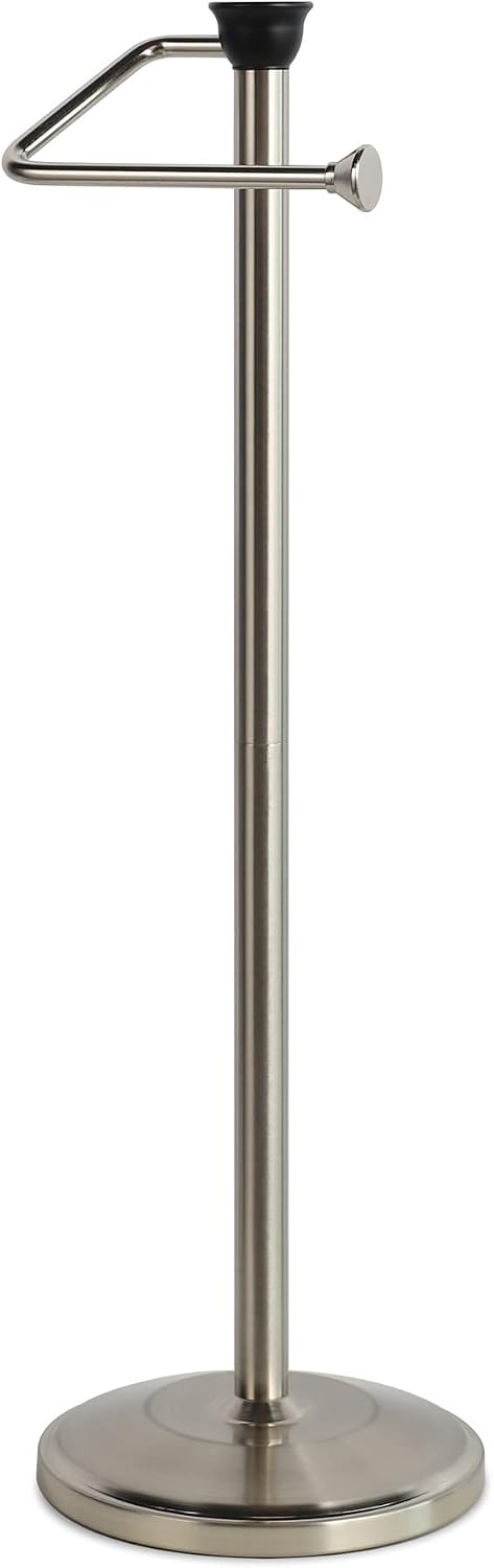 Toilet Paper Holder with Storage - Free Standing Tissue Dispenser - Nickel Finish - Holds up to 5 Mega Rolls - No Tools