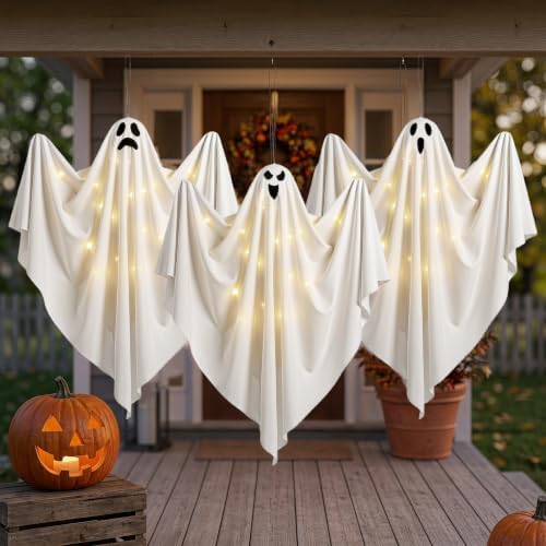 Halloween Decor Outdoor 3PCS Hanging Ghost, Light Up LED Ghost for Yard