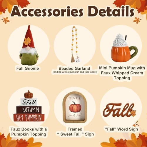 Fall Decorations for Home, 6Pcs Thanksgiving Fall Tiered Tray Decor Set
