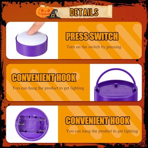 Riakrum 6 Pack Halloween Pumpkin LED Lights, Purple,Warm Light