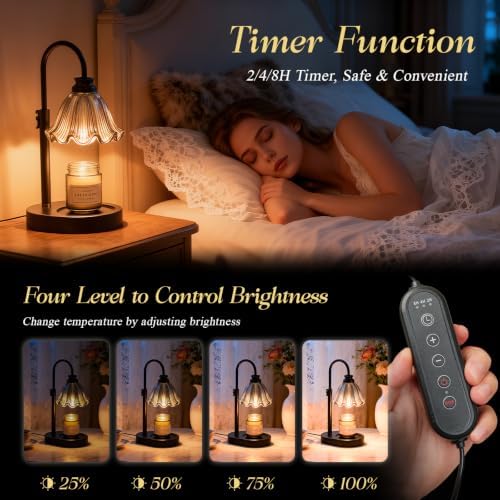 Flower Candle Warmer Lamp with Timer & 4-Level Dimmer, Adjustable Height