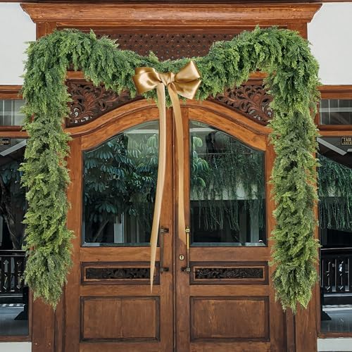 Sggvecsy 6Ft Christmas Cedar Garland Real Touch Artificial Pine Cypress Realistic Greenery Garland for Table Wall Mantle Indoor Fireplace Home Holiday Winter Xmas Decoration (2 Pack)