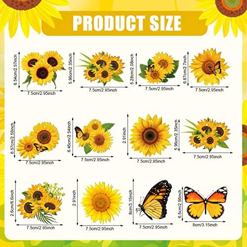 Qunclay 36 Pcs Sunflower Tree Decorations Yellow Flower Wooden Ornaments