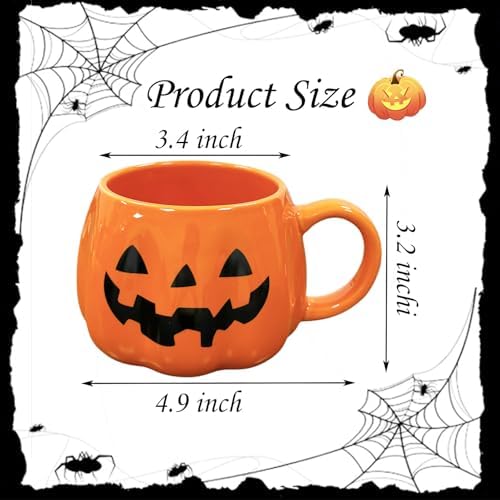 HS&ROXIN Halloween Mug Novelty Pumpkin Mug 3D Cute Ceramic Cup Halloween Coffee Cup Spooky Fall Decor and Christmas Birthdays Perfect Gifts for Kids and Adults Men Women (Orange)