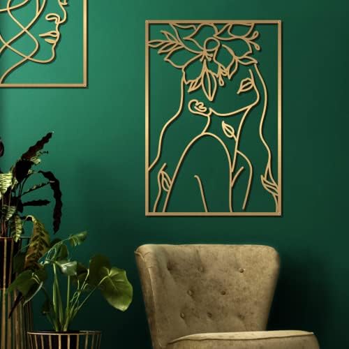 Glamativity 4 Pack Gold Wall Art Decor, Female Flower Face Lover Minimalist Décor Single Line Art Wall Décor, Real