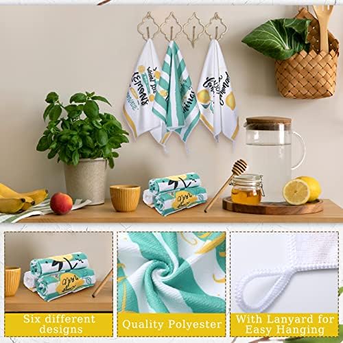 Redbaker 6 Pcs Lemon Kitchen Towels with Hanging Loop