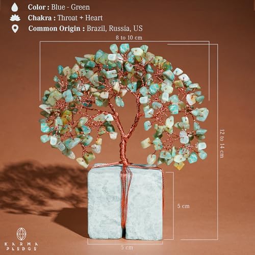 KARMAPLEDGE Chakra Tree of Life for Unique Gifts for Mom, Dad, Home and Office Decor, Handmade Amazonite Healing