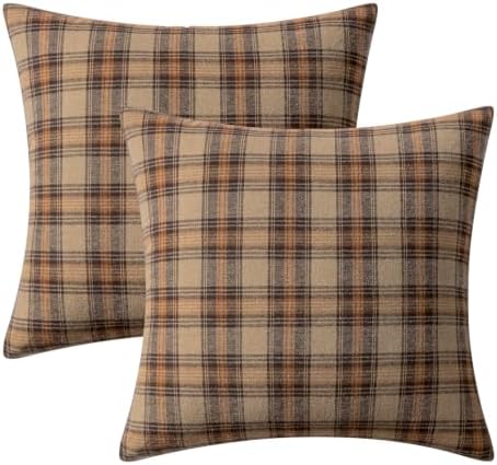 MIULEE Fall Plaid Pillow Covers Scottish Tartan 18x18 Camel Brown