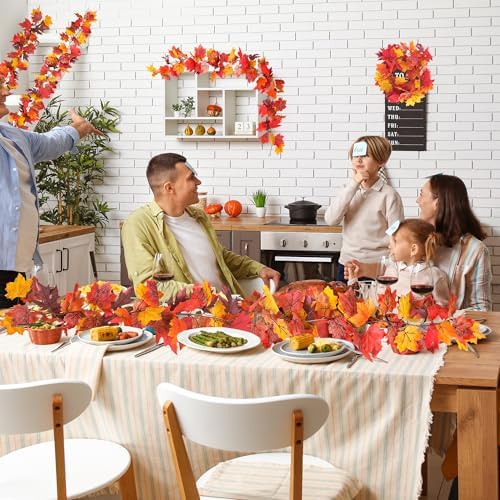 2Pack 11.8FT Fall Garland, Fall Mantle Garland for Indoor Outdoor Autumn