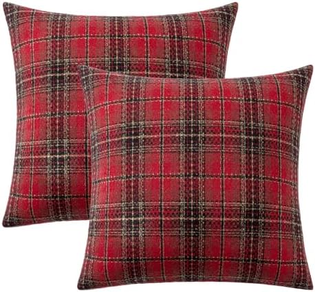 MIULEE Tartan Plaid Throw Pillow Covers Christmas 18x18 Inch Red