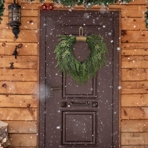 Suncalla Christmas Norfolk Pine Wreath 16" for Front Door Christmas Wreath