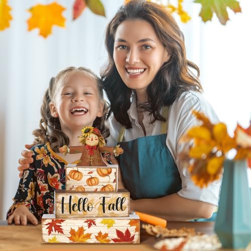 4 Pcs Fall Scarecrow Tiered Tray Decor Scarecrow Pumpkin Wooden Sign