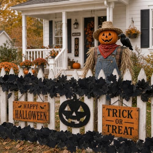 Mega-L Halloween Garland, 2 Pack Black Maple Leaf Garland Halloween Decor