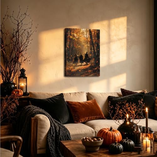ILLBDR Halloween Witch in Autumn Forest Canvas Wall Art 16x24 inch