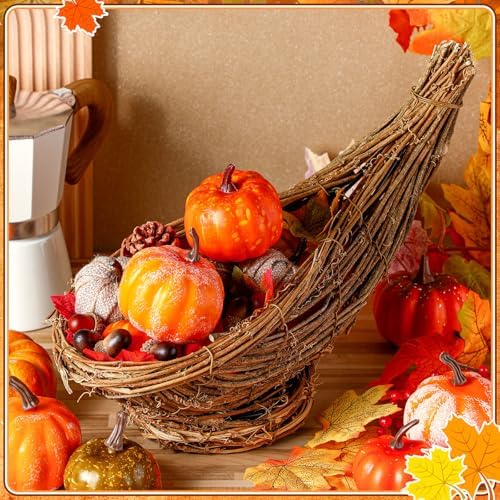 Dandat 12 Inch Thanksgiving Cornucopia Basket Horn of Plenty Centerpieces