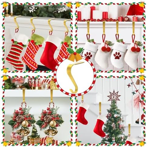 Christmas Stocking Holders For Mantle Set 4, Non-Slip Gold Fireplace Hooks