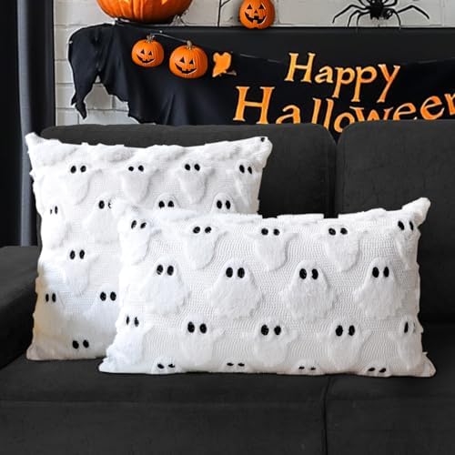 Halloween Pillow Covers 16x16 Set of 2 White Ghost Farmhouse Home Decor