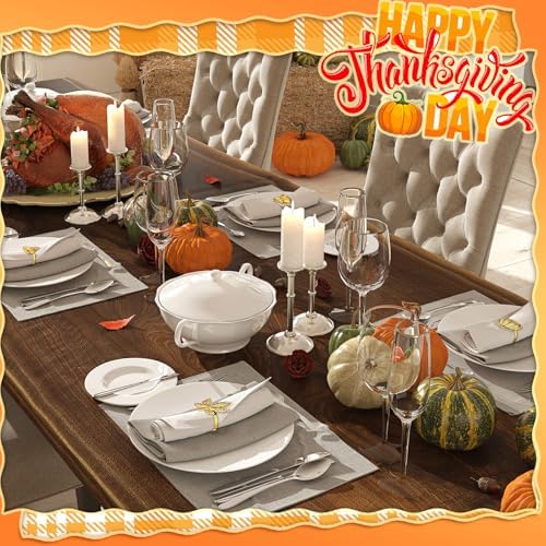 WILLBOND 12 Pcs Thanksgiving Napkin Rings Set Fall Pumpkin Leaf Holders