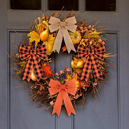 WILLBOND 18 Pcs Fall Bows for Wreath Halloween Autumn Bow, Orange