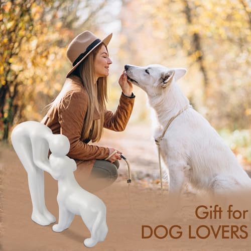 Abstract Person and Dog Sculpture Head-to-Head Figurine White