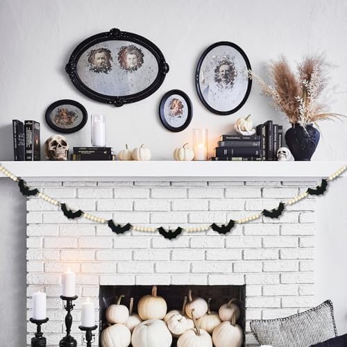 CESOF Halloween Garland Mantel Decor, Hanging Felt Bat Garland Adjustable