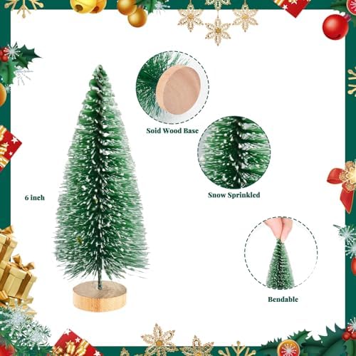 12 Pcs Mini Christmas Tree, 6 Inch Artificial Christmas Tree with Wooden Bases Small Christmas Tree Table Decor Bottle Brush Trees for Christmas Table Decorations (6 Inches)