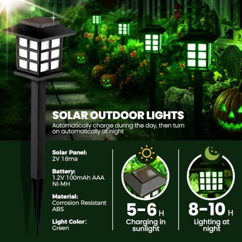 GIGALUMI Halloween Solar Lights Outdoor,12ps Green Halloween Decorations.