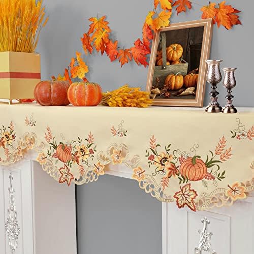 Simhomsen Embroidered Pumpkins Mantel Shelf Top Scarf Runner for Thanksgiving (86 × 17 inches)