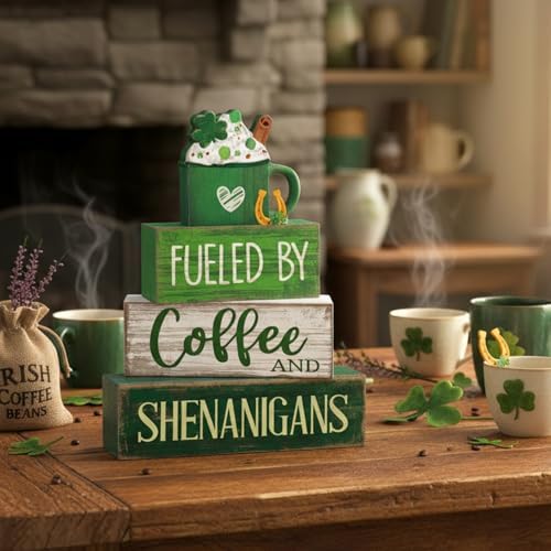 Moucuny 4 Pcs Wooden Tiered Tray Decor Irish Farmhouse Table Sign Coffee