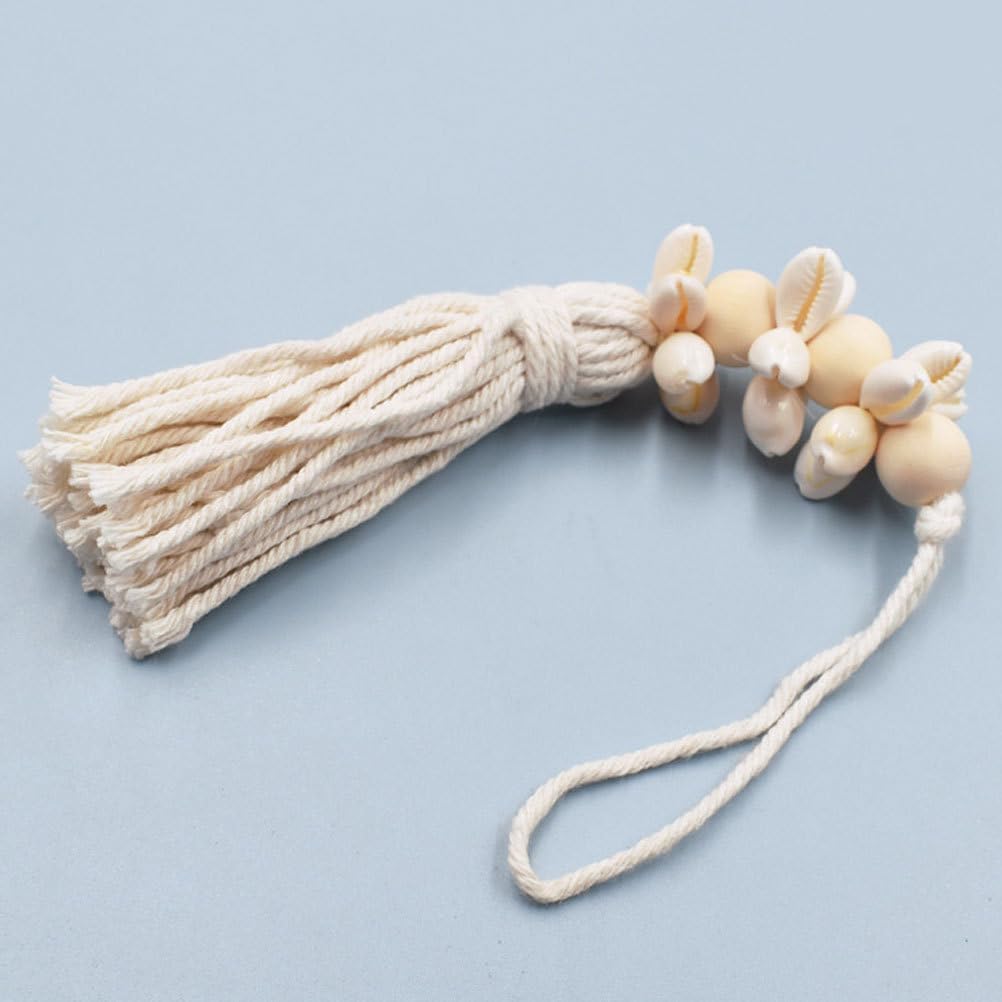 Boho Wood Beads and Shell Tassel Garland Cotton Thread Hanging String / 25 x 1.6 x 1.6 / Cm / Cream