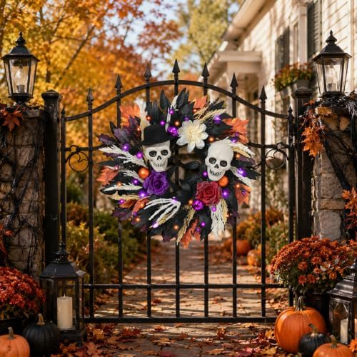 Waipfaru 2Pcs 24 Inch Halloween Wreath for Front Door Halloween Door Wreath