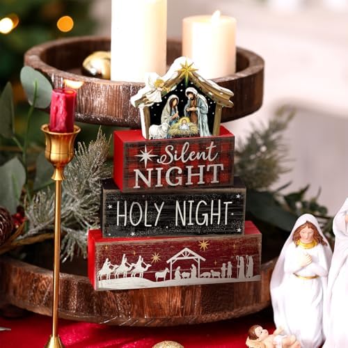 Moucuny 4 Pcs Christmas Table Decor Christian Tiered Tray Decor Holy Night