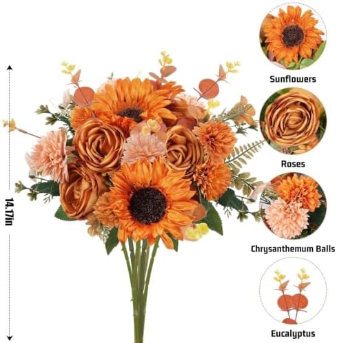 18Pcs Fall Flowers Artificial Cemetery Flowers for Grave Silk Sunflowers