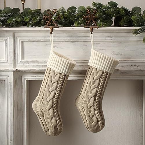 Nanou 18” Knitted Christmas Stockings, 1 Pack, Flaxen Body & Ivory Cuff