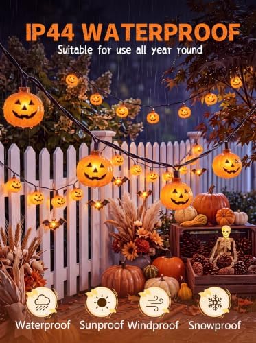 12FT 20 LED Halloween Pumpkin String Lights Outdoor Waterproof Connectable