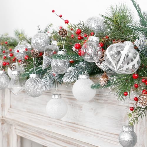 34PCS Silver/White Christmas Ball Ornaments Set for Tree Decor