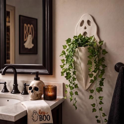 Ghost Wall Planter 13.4" White Scream Face Resin Halloween