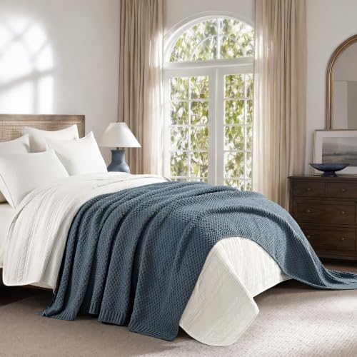 EVERGRACEHOME Chunky Chenille Knit Throw Blanket, 90 x 90, Stormy Blue