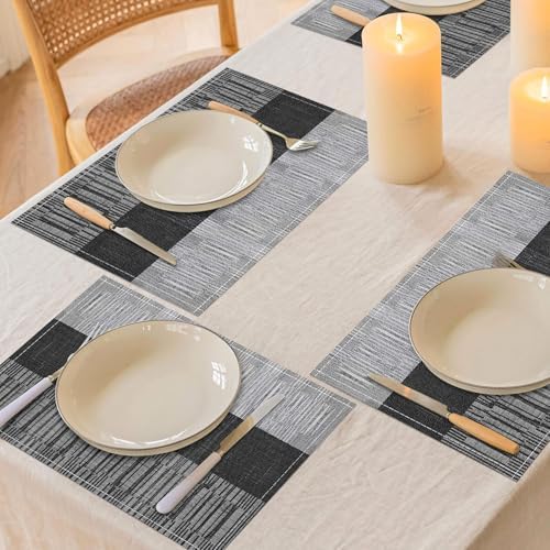 Niviy Black Halloween Placemats Set of 4, 12x18 Inch Washable Easy to Clean Heat-Resistant Anti-Skid Indoor Outdoor Table Mats for Holiday Party Kitchen Dining Room Decoration