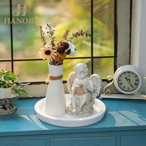 Hanobe Round Wood Candle Holder Trays for Coffee Table, Rustic White Finish